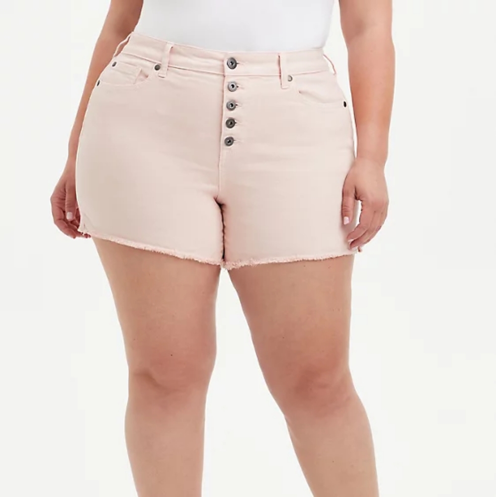 Torrid Pink 5 Button High Rise Midi Shorts
